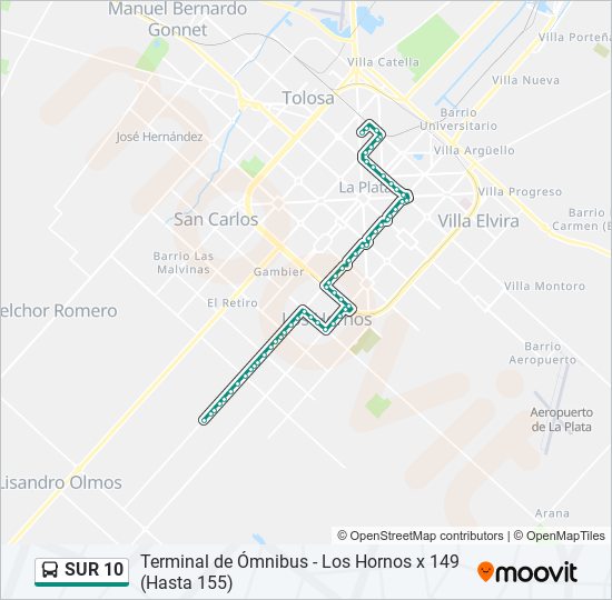 Mapa de SUR 10 de Colectivo