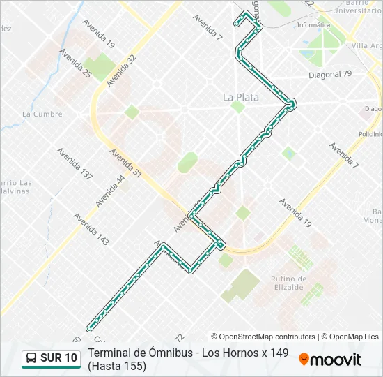 Mapa de SUR 10 de Colectivo