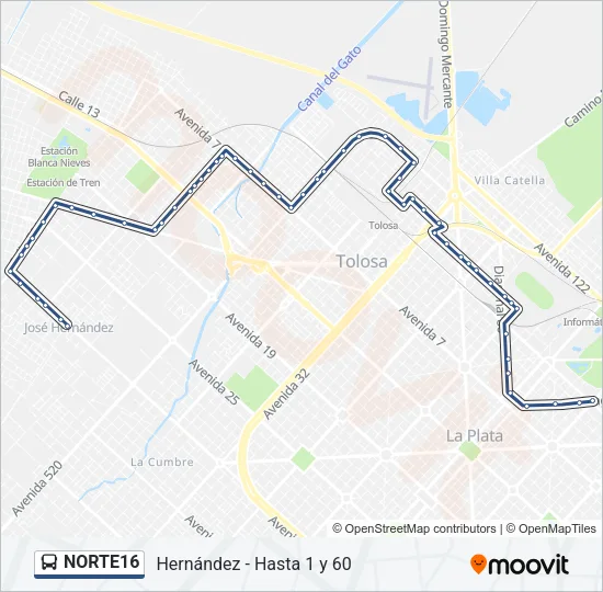 NORTE16 Colectivo Line Map