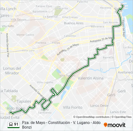 91 Colectivo Line Map
