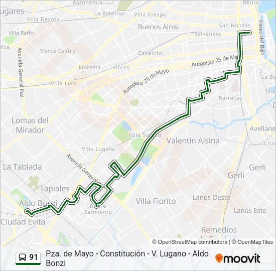 91 Colectivo Line Map