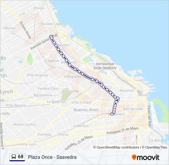 68 Colectivo Line Map