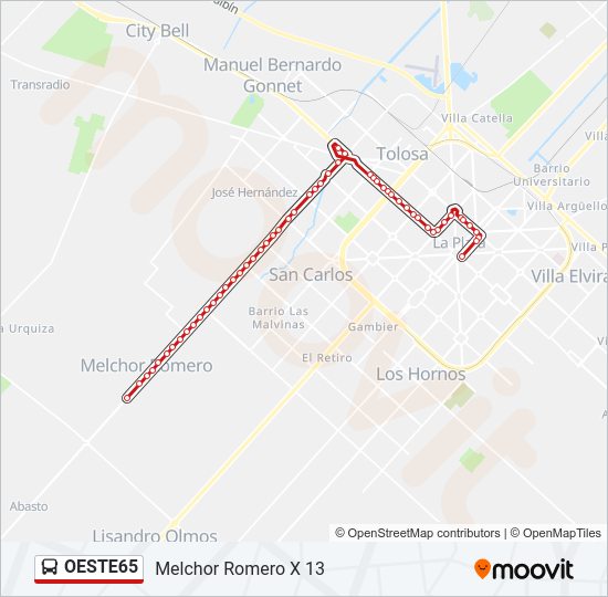 OESTE65 Colectivo Line Map