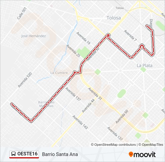 OESTE16 Colectivo Line Map