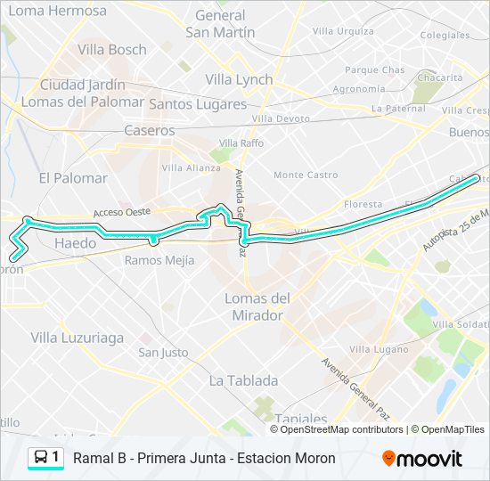 Ruta 1: Horarios, Paradas Y Mapas - Ramal B - Primera Junta - Estacion ...