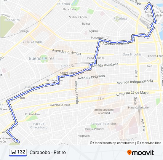 132 Route: Schedules, Stops & Maps - Carabobo - Retiro (Updated)