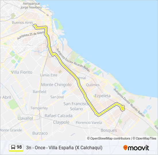 Ruta 98 horarios, paradas y mapas 3n Once Villa España (X