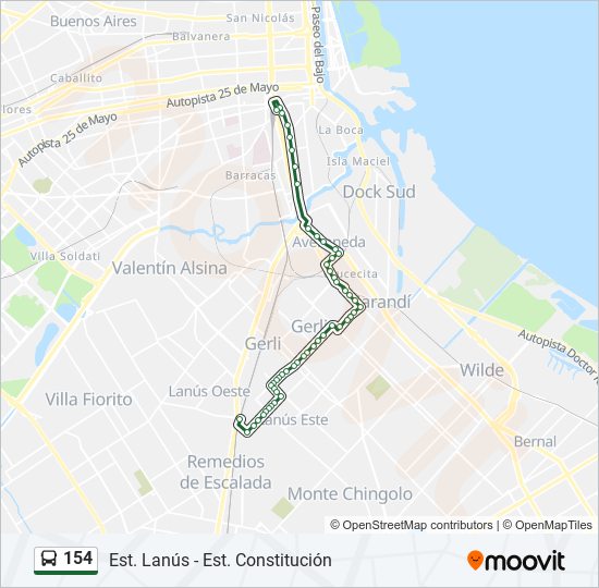 Ruta 154 horarios, paradas y mapas Est. Lanús Est. Constitución