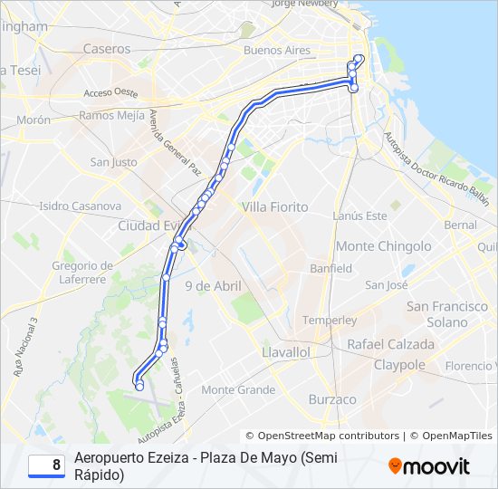 Ruta 8 horarios, paradas y mapas Aeropuerto Ezeiza Plaza De Mayo