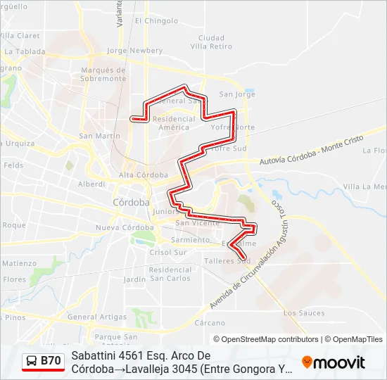 B70 Colectivo Line Map
