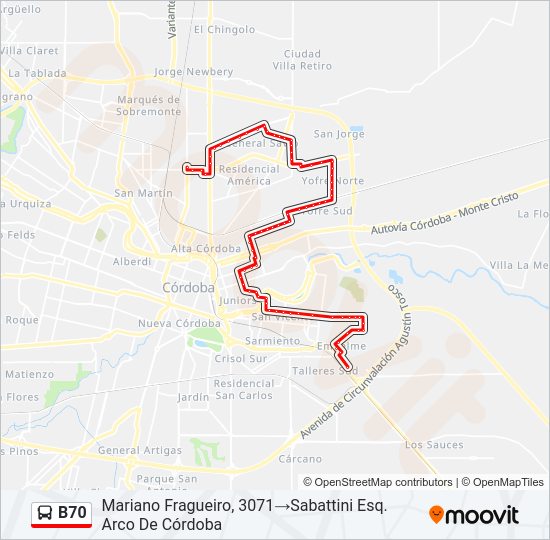 Mapa de B70 de Colectivo