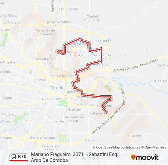 B70 Colectivo Line Map