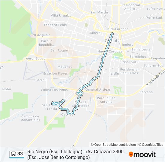 Ruta 33: horarios, paradas y mapas - Rio Negro (Esq. Llallagua)‎→Av Curazao  2300 (Esq. Jose Benito Cottolengo) (Actualizado)