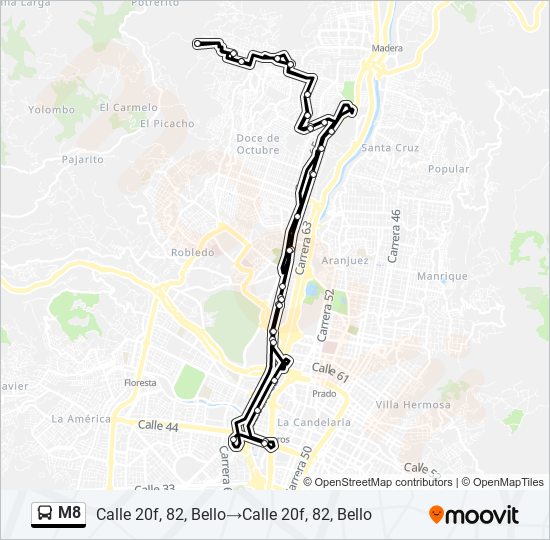 Mapa de M8 de autobús