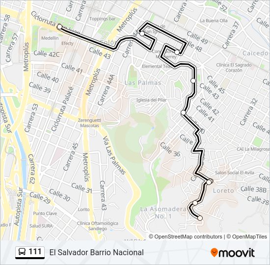 Mapa de 111 de autobús