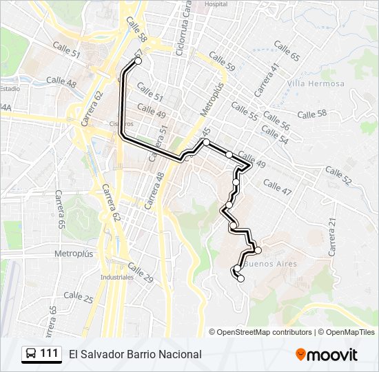 Mapa de 111 de autobús