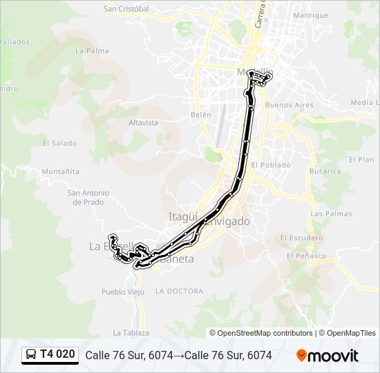 Mapa de T4 020 de autobús