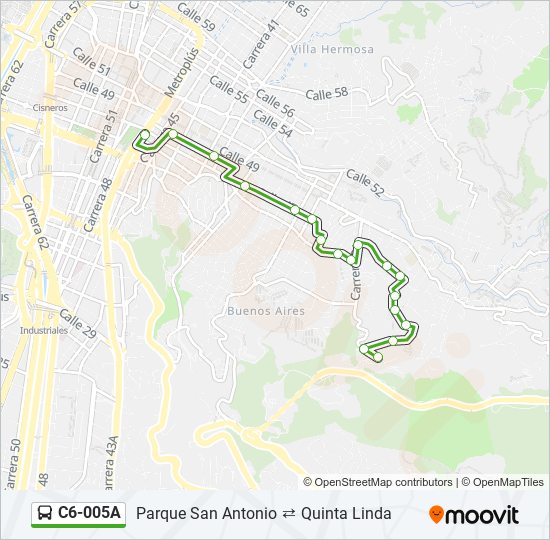 c6005a Route: Schedules, Stops & Maps - Ermita Del Padre Marianito (Cl 34 -  Cr 19, Medellín)‎→Estación De Policía De San Antonio (Cr 46 - Cl 46,  Medellín) (Updated)