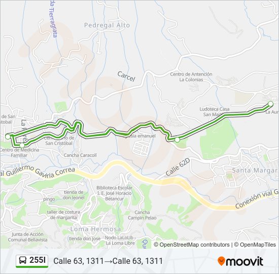 Mapa de 255I de autobús