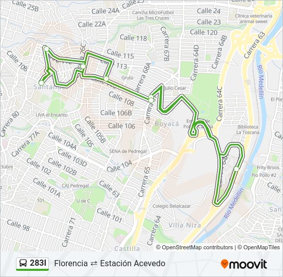 Mapa de 283I de autobús