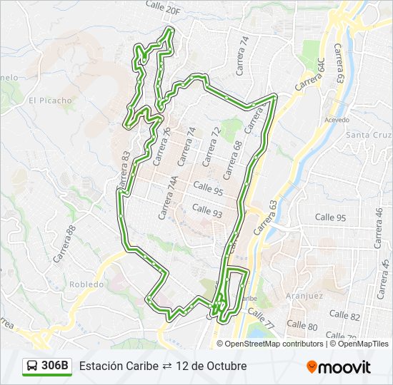 Mapa de 306B de autobús