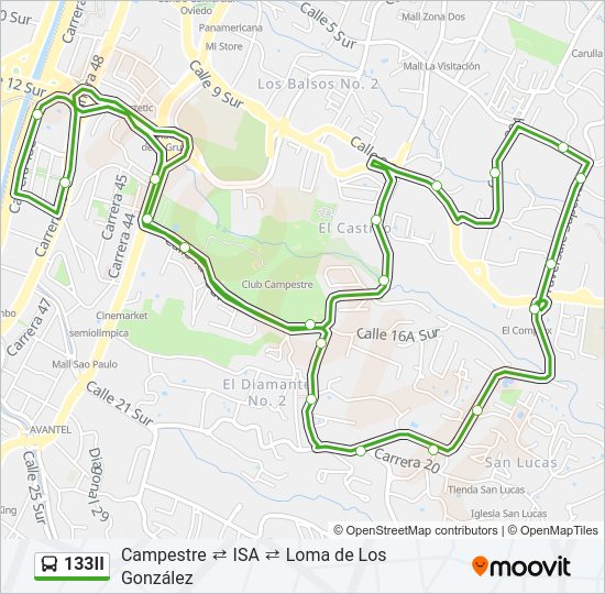 Mapa de 133II de autobús
