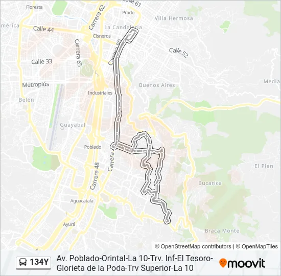 134Y Bus Line Map