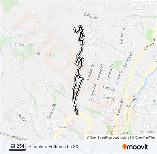 Mapa de 254 de autobús