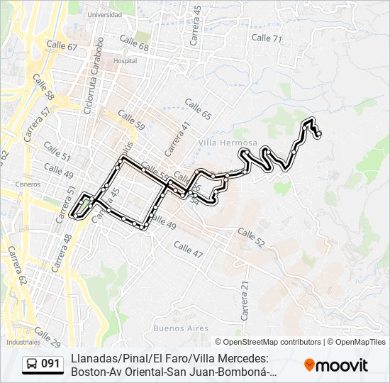 Mapa de 091 de autobús