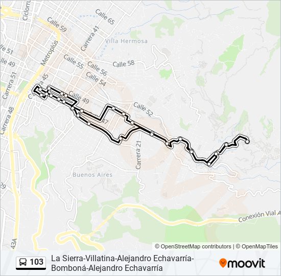 Mapa de 103 de autobús