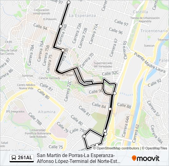 Mapa de 261AL de autobús