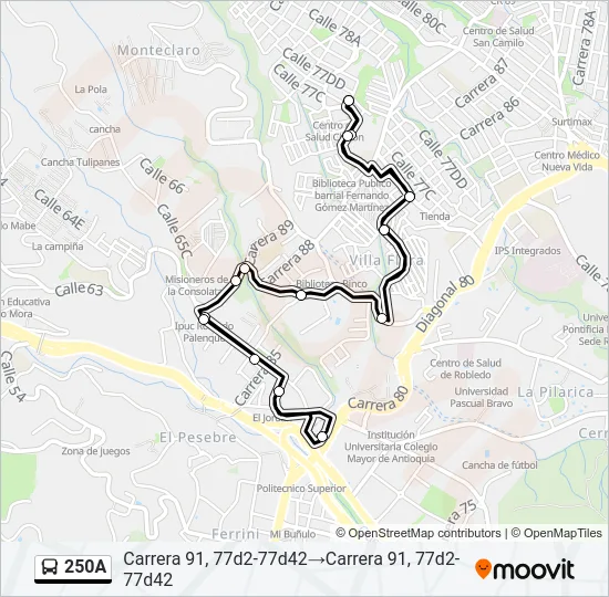 250A Bus Line Map