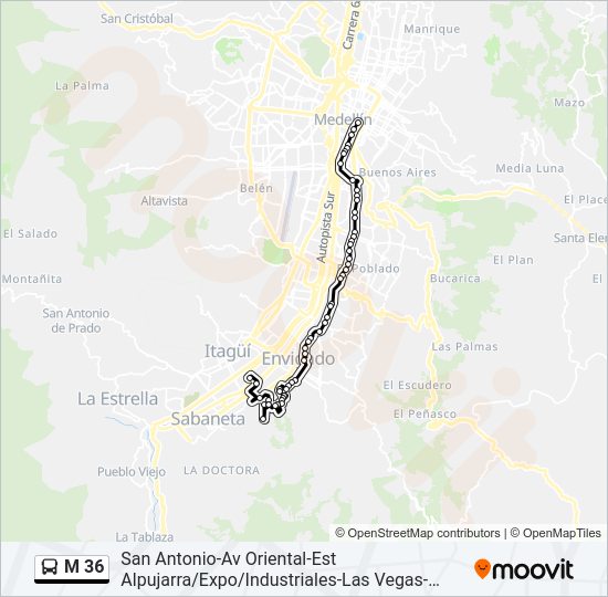 Mapa de M 36 de autobús
