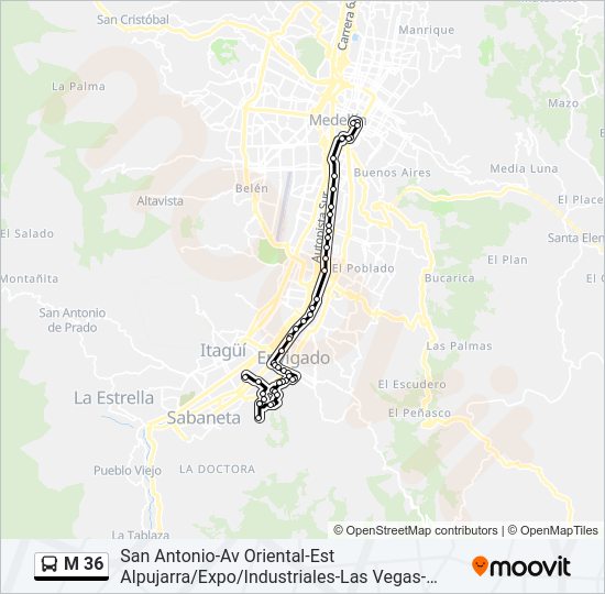 Mapa de M 36 de autobús
