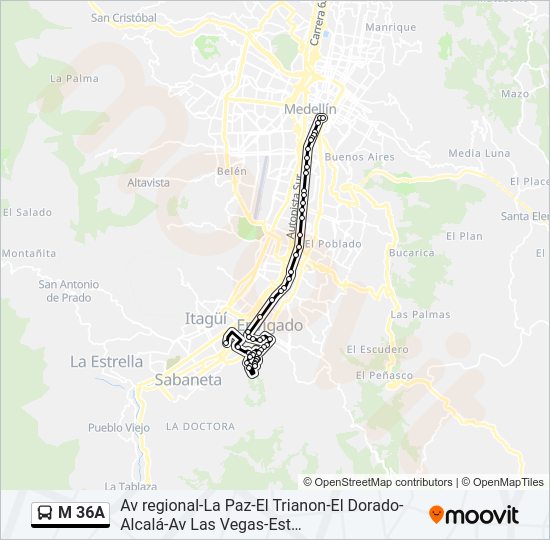 Mapa de M 36A de autobús