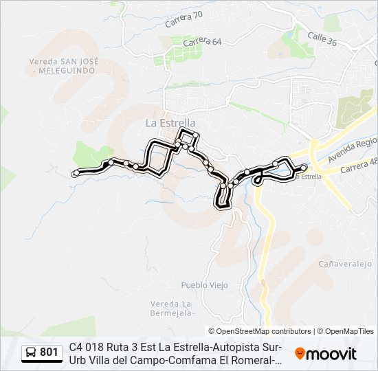 Mapa de 801 de autobús