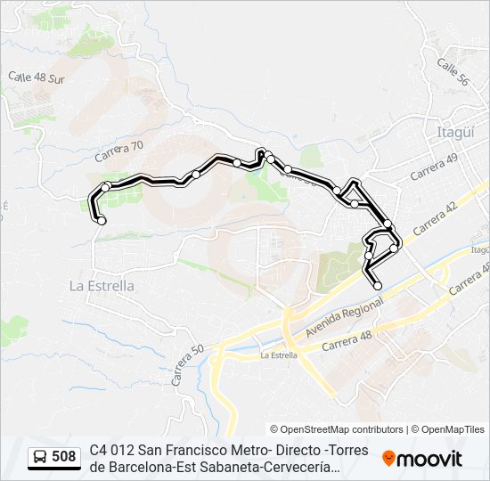 Mapa de 508 de autobús