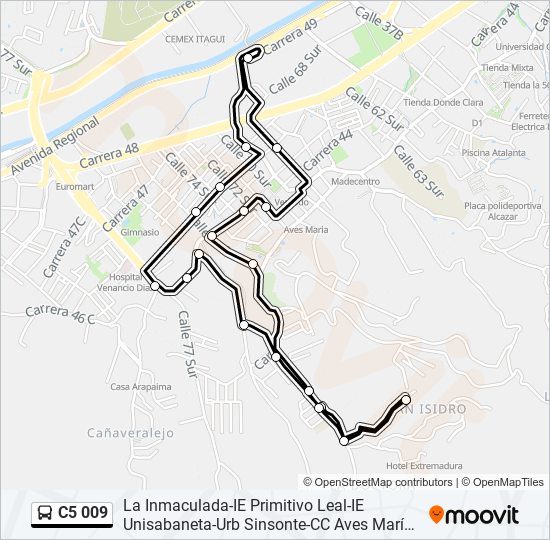 C5 009 bus Line Map