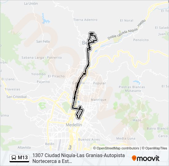 Mapa de M13 de autobús