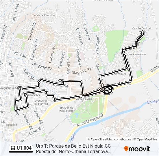 Mapa de U1 004 de autobús