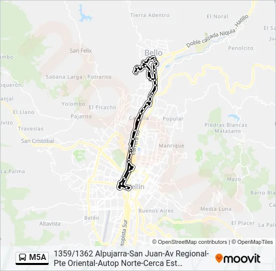 M5A Bus Line Map