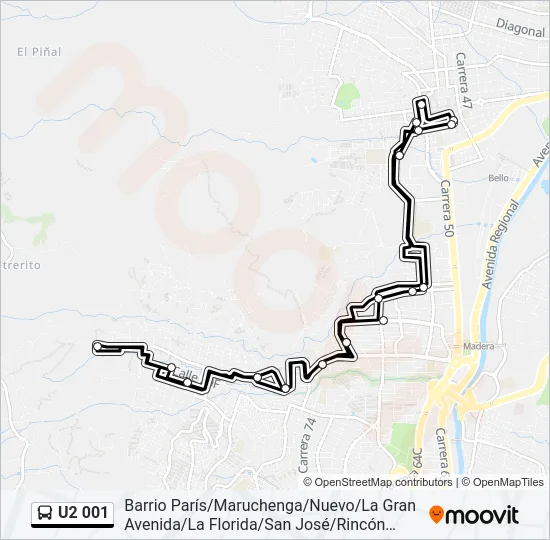 U2 001 Bus Line Map