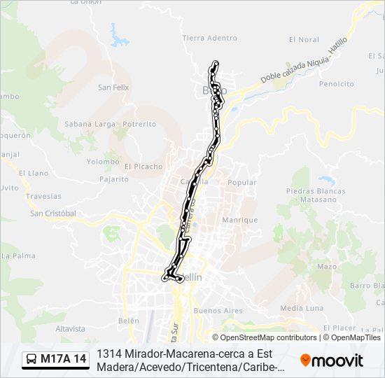 Mapa de M17A 14 de autobús