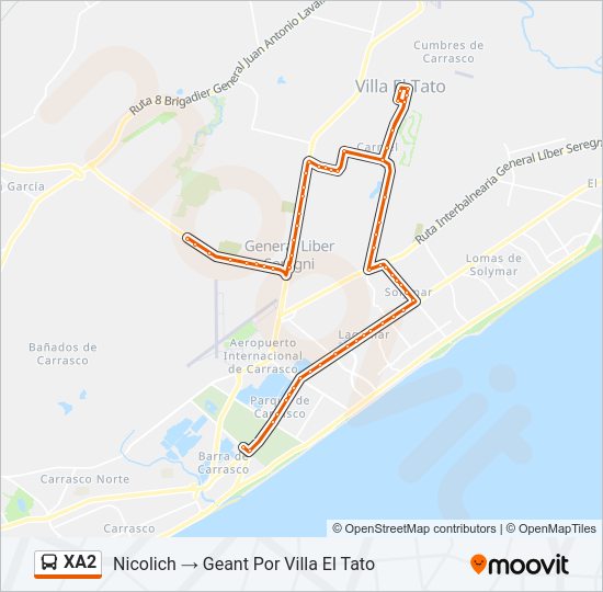 XA2 Ómnibus Line Map