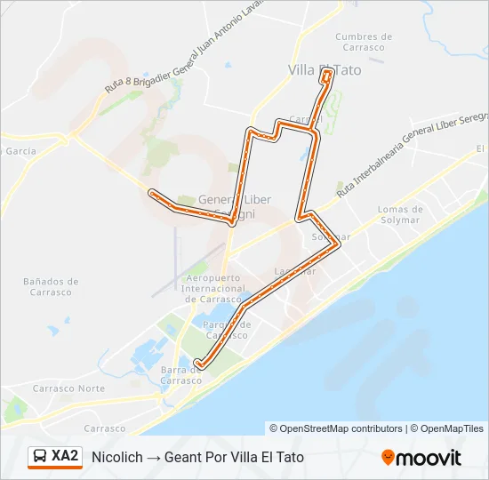 XA2 Ómnibus Line Map