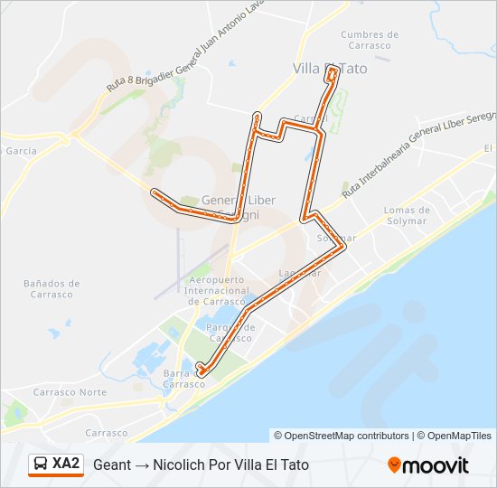 XA2 Ómnibus Line Map