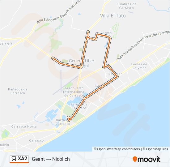 XA2 ómnibus Line Map