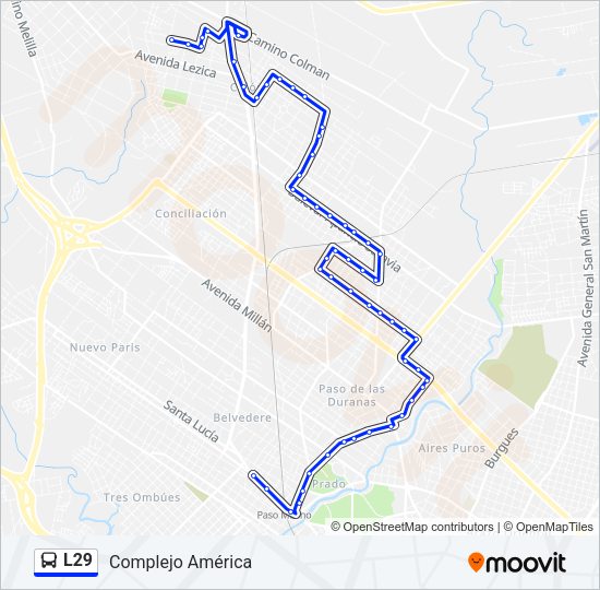L29 Ómnibus Line Map