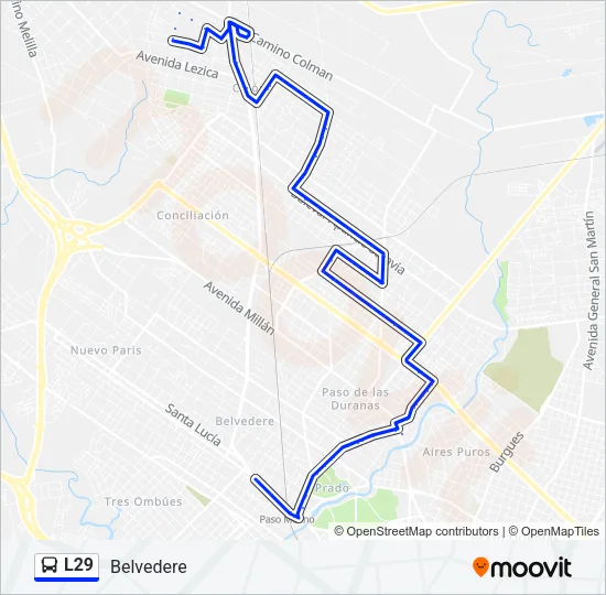 Mapa de L29 de Ómnibus