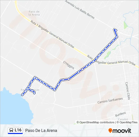 L16 Ómnibus Line Map